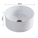 408X408X180Mm Round Gloss White Ceramic Above Counter Wash Basin Textured Outside