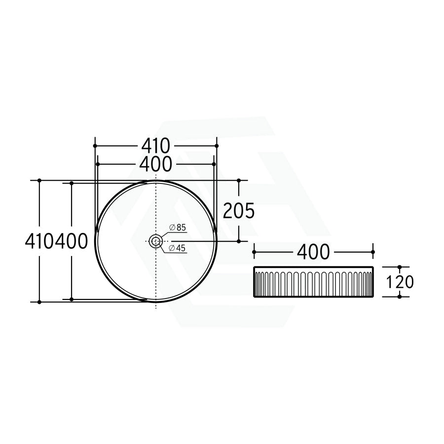 410X410X120Mm Round Above Counter Stone Basin Ultra Slim Matt Black Basins