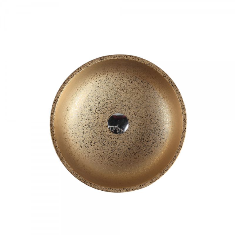 410X410X140Mm Round Art Gold Ceramic Basin Above Counter Mini Basins