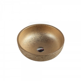 410X410X140Mm Round Art Gold Ceramic Basin Above Counter Mini Basins