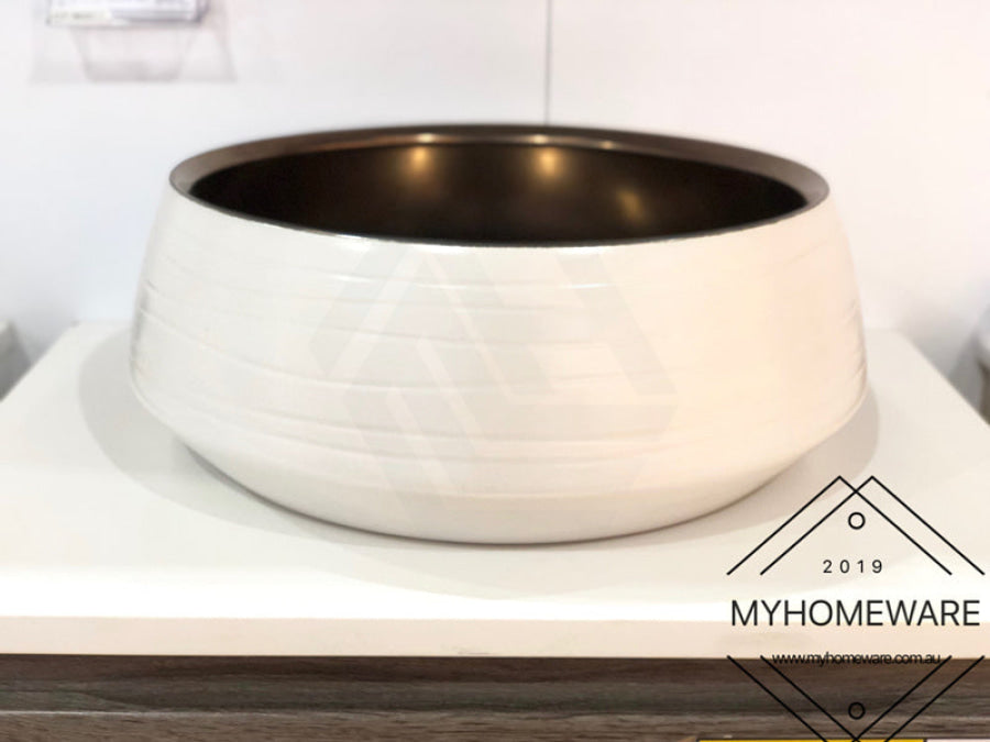 410X410X140Mm Round Matt White & Copper Above Counter Basin