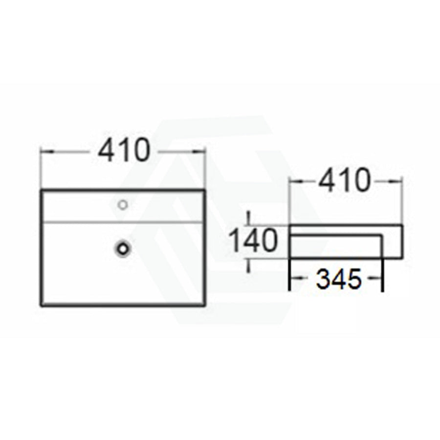 410X410X140Mm Square Gloss White Semi Recessed Ceramic Basin One Tap Hole