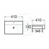 410X410X140Mm Square Gloss White Semi Recessed Ceramic Basin One Tap Hole