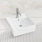 410X410X140Mm Square Gloss White Semi Recessed Ceramic Basin One Tap Hole Semi-Recessed Basins