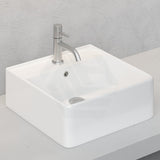 Above Counter Wall Hung Basin Square Ceramic Tap Hole Gloss White