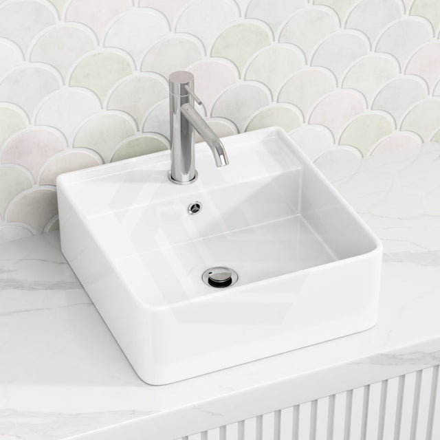 410X410X150Mm Above Counter/Wall-Hung Square White Ceramic Basin One Tap Hole Wall Hung Basins