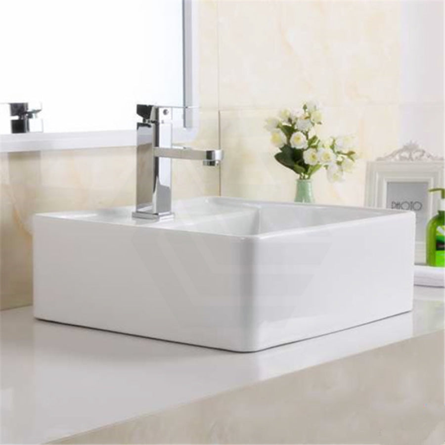 410X410X150Mm Above Counter/wall-Hung Square White Ceramic Basin One Tap Hole