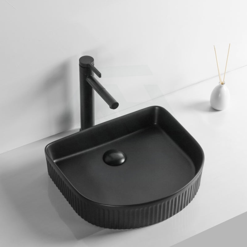 415X365X100Mm Above Counter Ceramic Basin D-Shape Matt Black For Bathroom Special Shape Basins