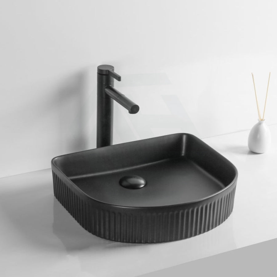 415X365X100Mm Above Counter Ceramic Basin D-Shape Matt Black For Bathroom Special Shape Basins