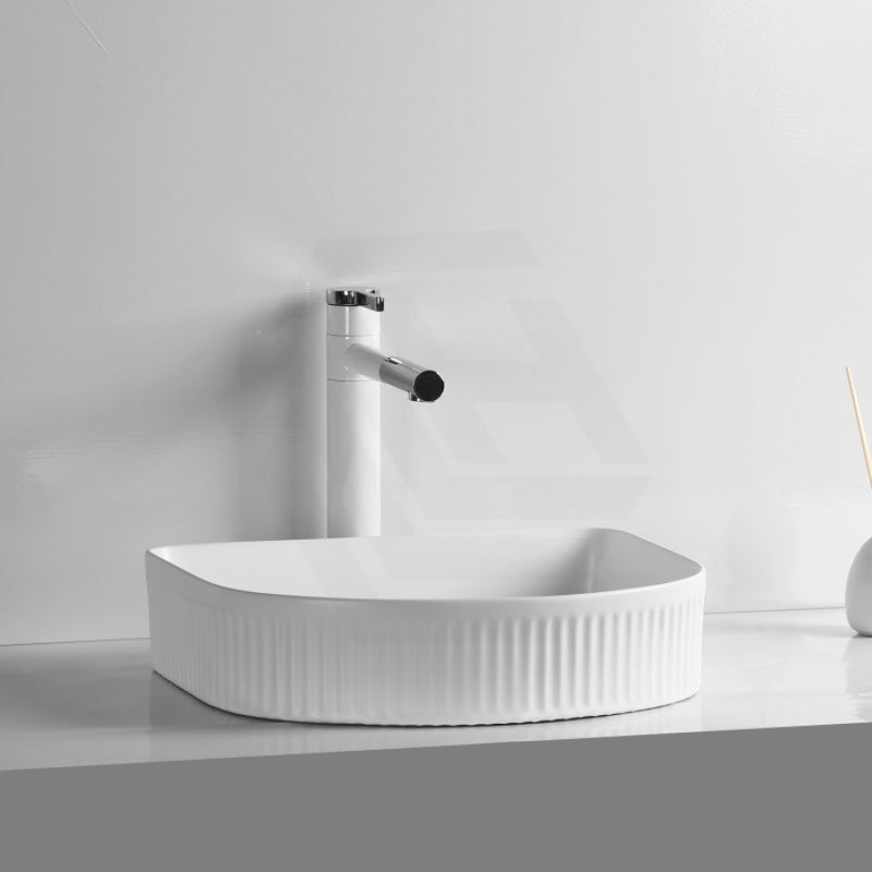 415X365X100Mm Above Counter Ceramic Basin D-Shape Matt White For Bathroom Special Shape Basins