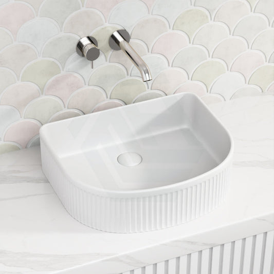 415X365X100Mm Above Counter Ceramic Basin D-Shape Matt White For Bathroom Special Shape Basins