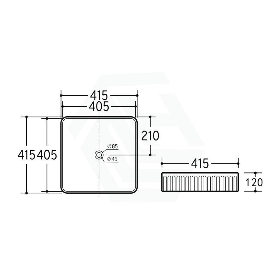 415X415X120Mm Square Above Counter Stone Basin Ultra Slim Gloss White Basins