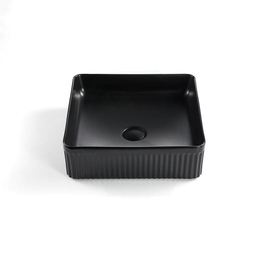 415X415X120Mm Square Above Counter Stone Basin Ultra Slim Matt Black Basins