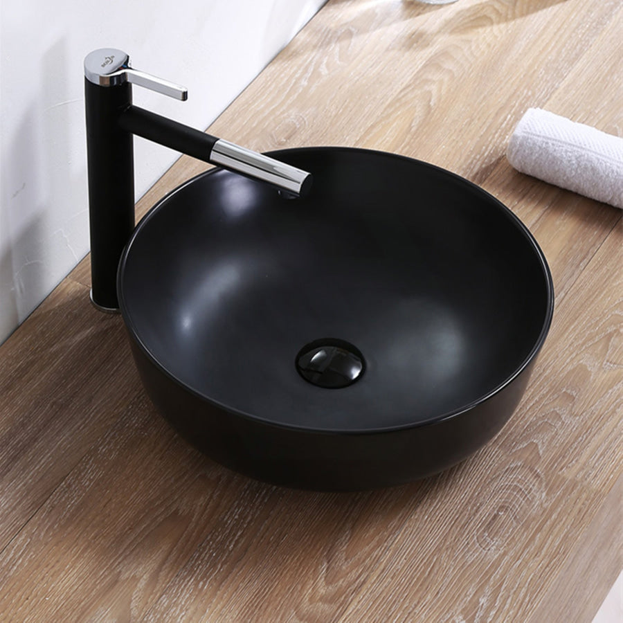 415X415X135Mm Bathroom Round Above Counter Matt Black Ceramic Wash Basin