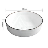 415X415X135Mm Round Above Counter Ceramic Wash Basin Gloss White With Black Rim