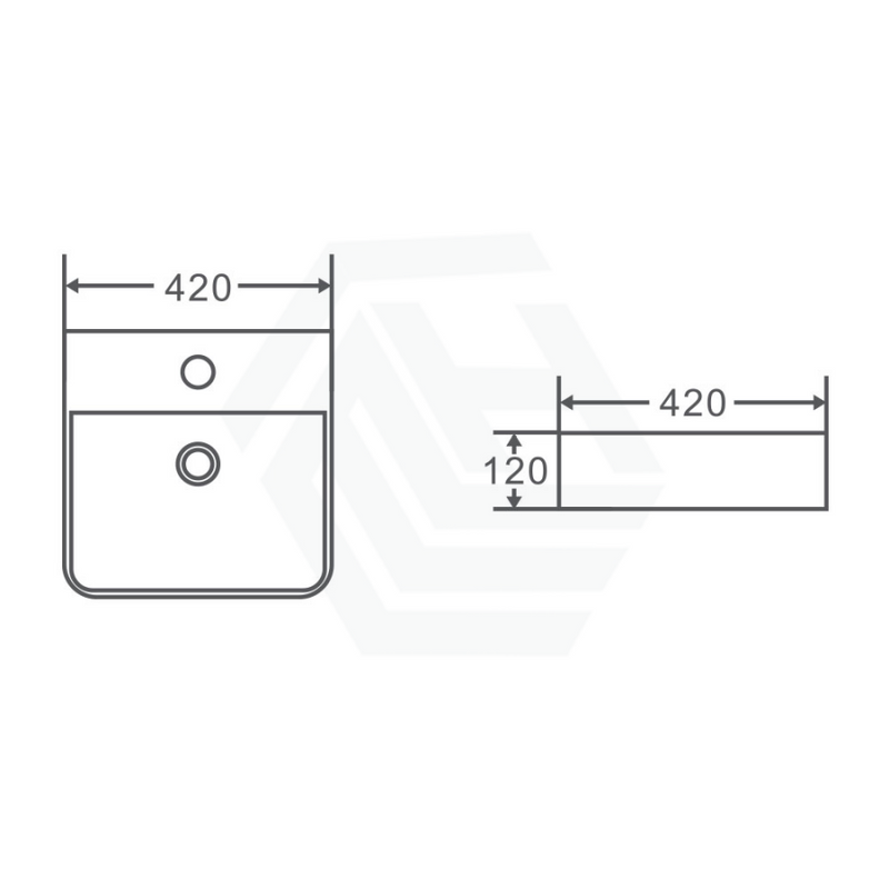 420X420X120Mm Above Counter / Wall Hung Square Matt Black Ceramic Basin