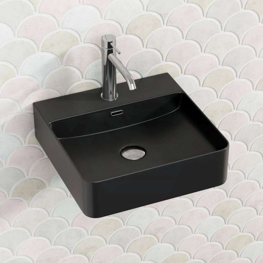 420X420X120Mm Above Counter / Wall Hung Square Matt Black Ceramic Basin Hung Basins