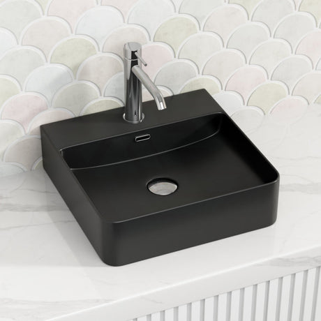 420X420X120Mm Above Counter / Wall Hung Square Matt Black Ceramic Basin Hung Basins