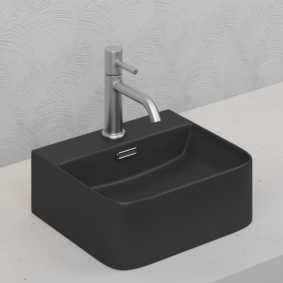 Above Counter Wall Hung Basin Square Ceramic Matt Black