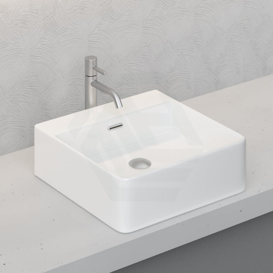 Above Counter Wall Hung Basin Square Ceramic Gloss White No Tap Hole