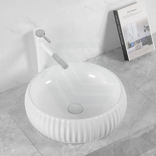 420X420X135Mm Round Above Counter Ceramic Basin Gloss White Basins