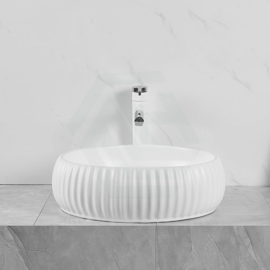 420X420X135Mm Round Above Counter Ceramic Basin Matt White Basins