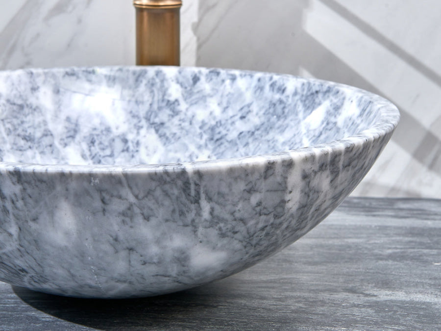 420X420X140Mm Above Counter Basin Marble Surface Bathroom Round Stone Wash