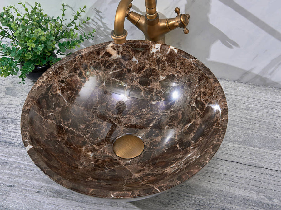 420X420X140Mm Above Counter Basin Round Marble Surface Bathroom Stone Antique Vintage Wash