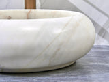 420X420X140Mm Above Counter Stone Basin Round White Marble Surface Bathroom Wash