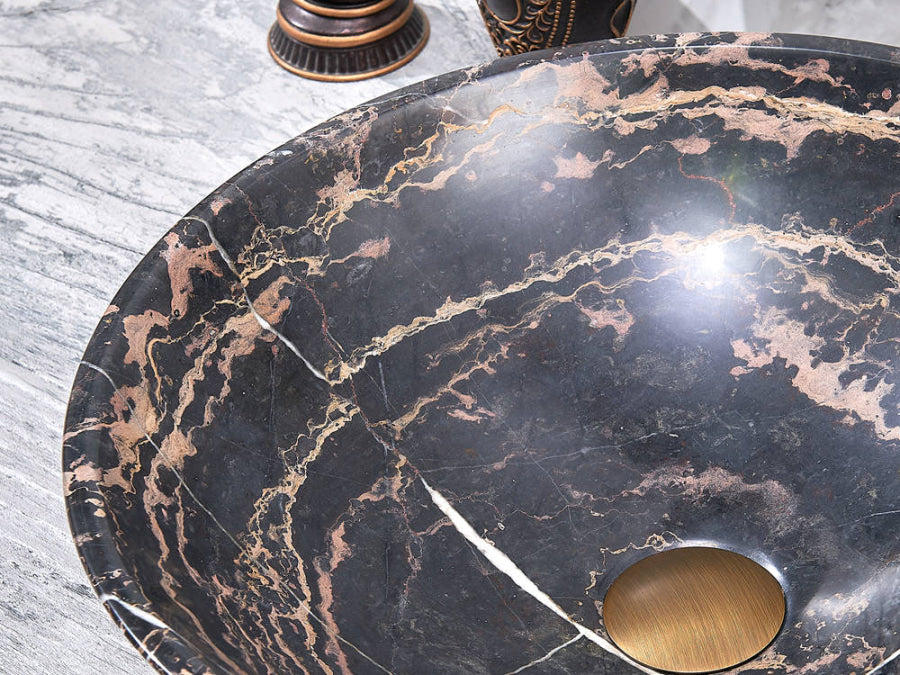 420X420X140Mm Antique Above Counter Basin Marble Surface Bathroom Round Stone Wash