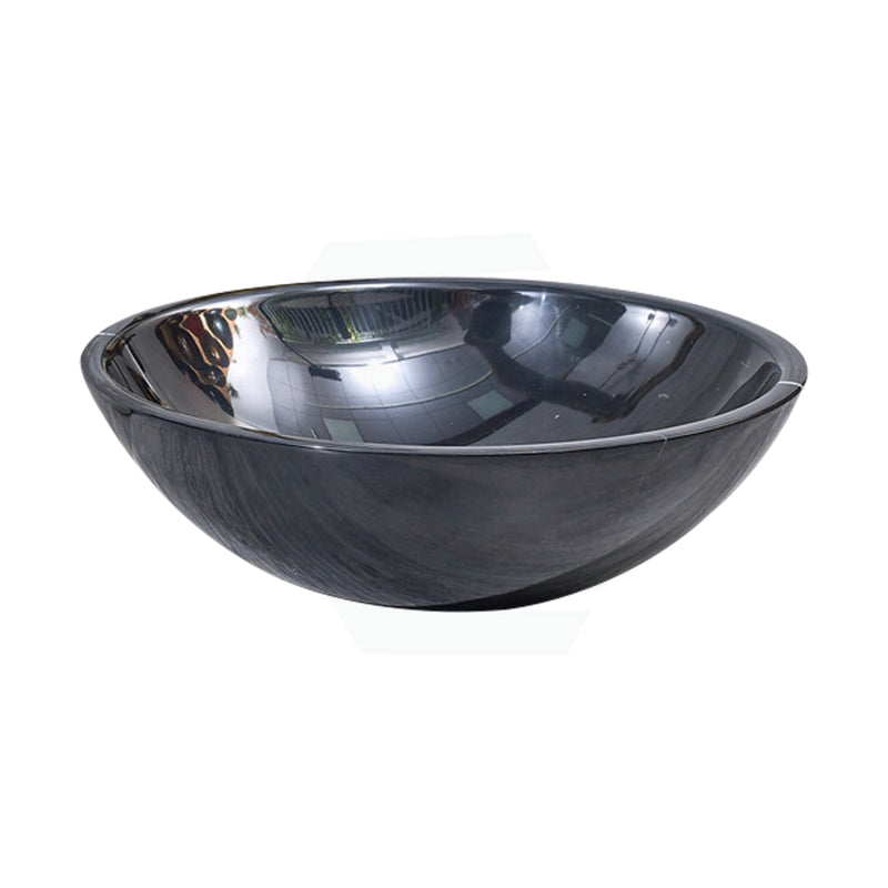 420X420X140Mm Round Above Counter Basin Gloss Black Marble Surface Bathroom Stone Wash