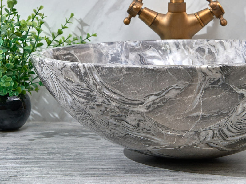 420X420X140Mm Round Above Counter Basin Marble Surface Bathroom Stone Antique Vintage Wash