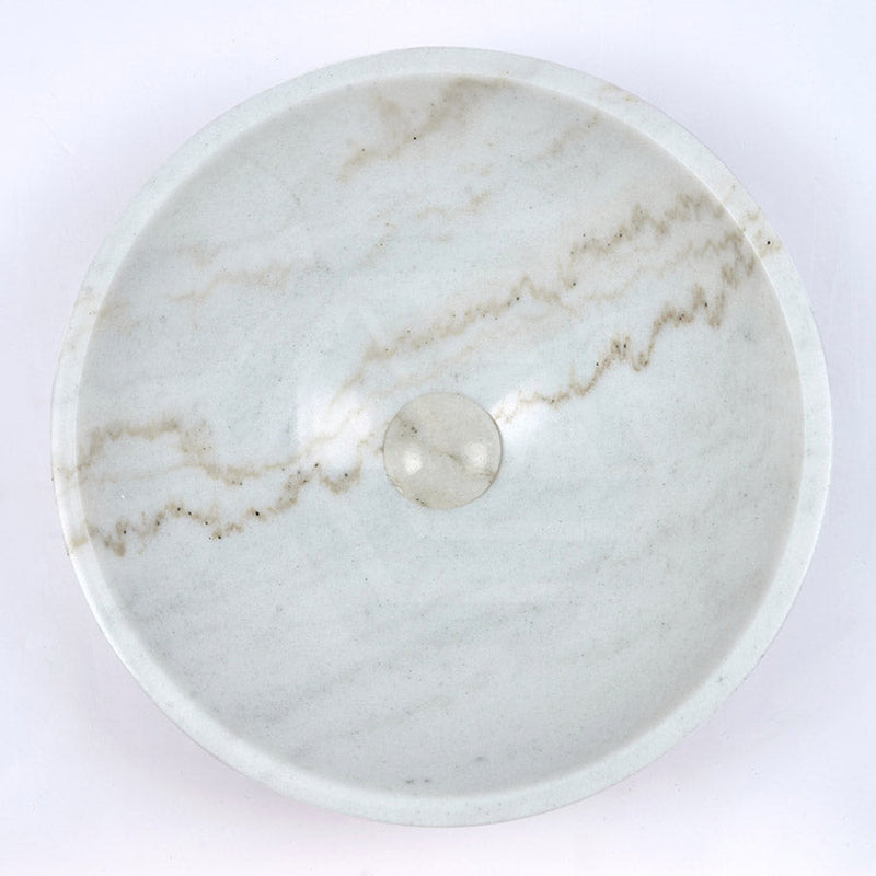 420X420X140Mm Round Above Counter Basin White Marble Surface Bathroom Stone Wash Basins