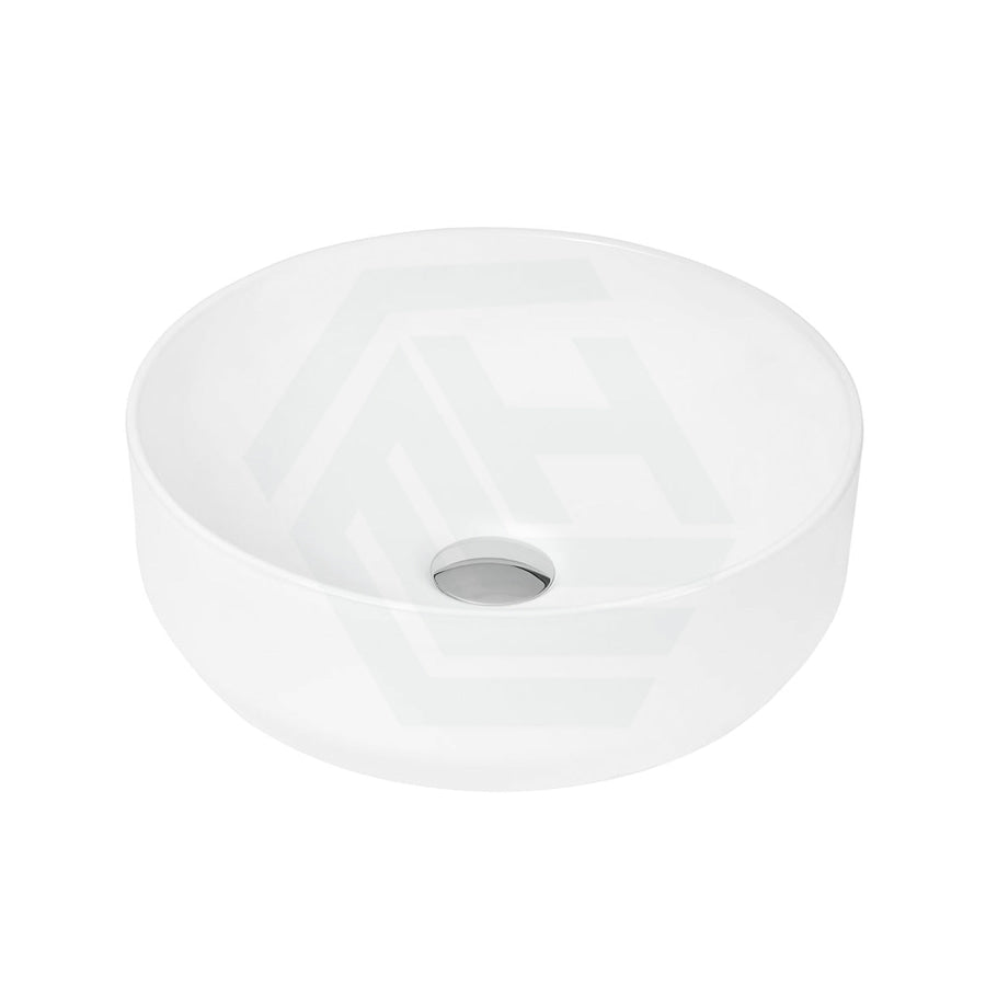 420X420X140Mm Round Gloss White Ceramic Above Counter Basin Wash Ultra Slim