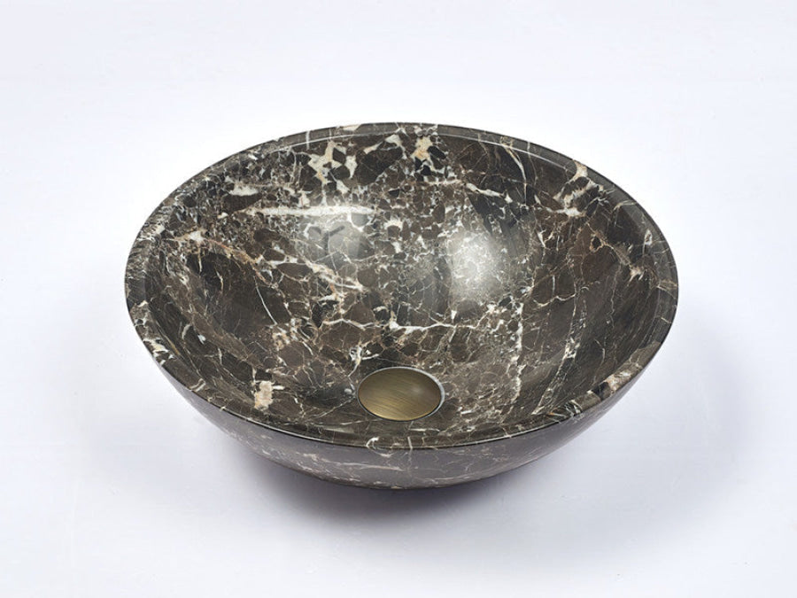 420X420X140Mm Round Nature Stone Basin Black Marble Finish