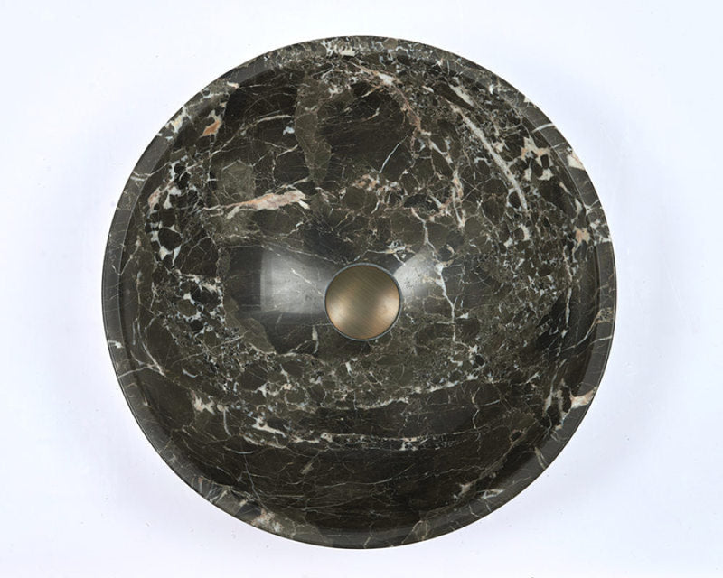 420X420X140Mm Round Nature Stone Basin Black Marble Finish