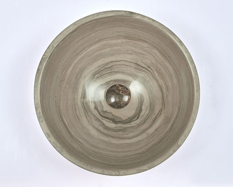 420X420X140Mm Wooden Grey Marble Stone Round Wash Basin