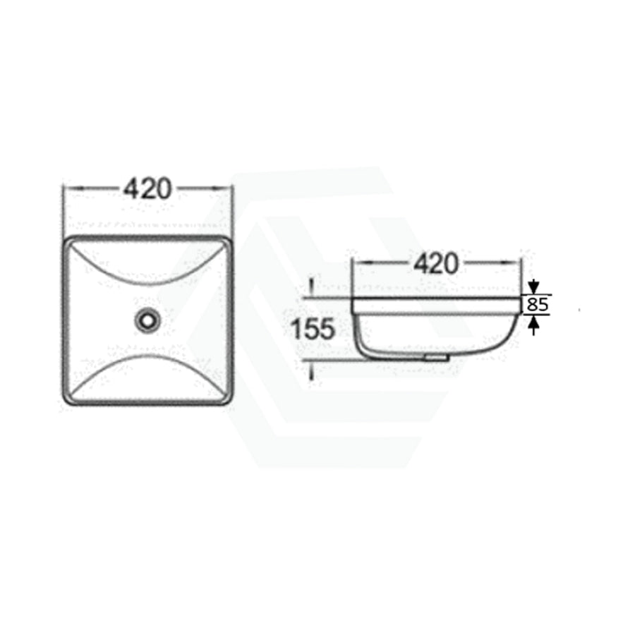 420X420X155Mm Inset Ceramic Basin Gloss White Square