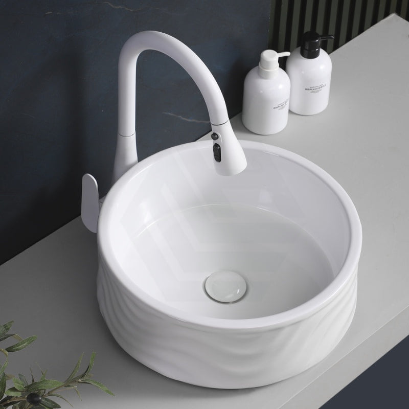 420X420X160Mm Round Gloss White Above Counter Ceramic Basin Basins