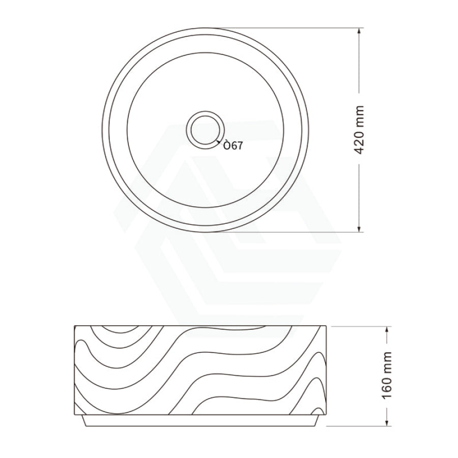 420X420X160Mm Round Gloss White Above Counter Ceramic Basin Basins