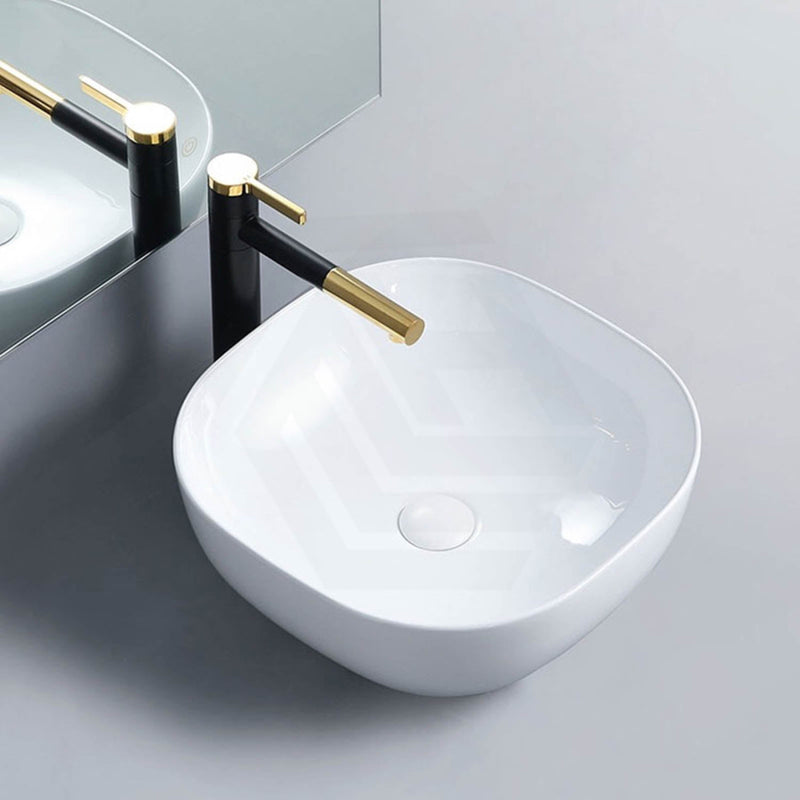 424X424X145Mm Round-Edged Square Gloss White Ceramic Above Counter Basin Ultra Slim