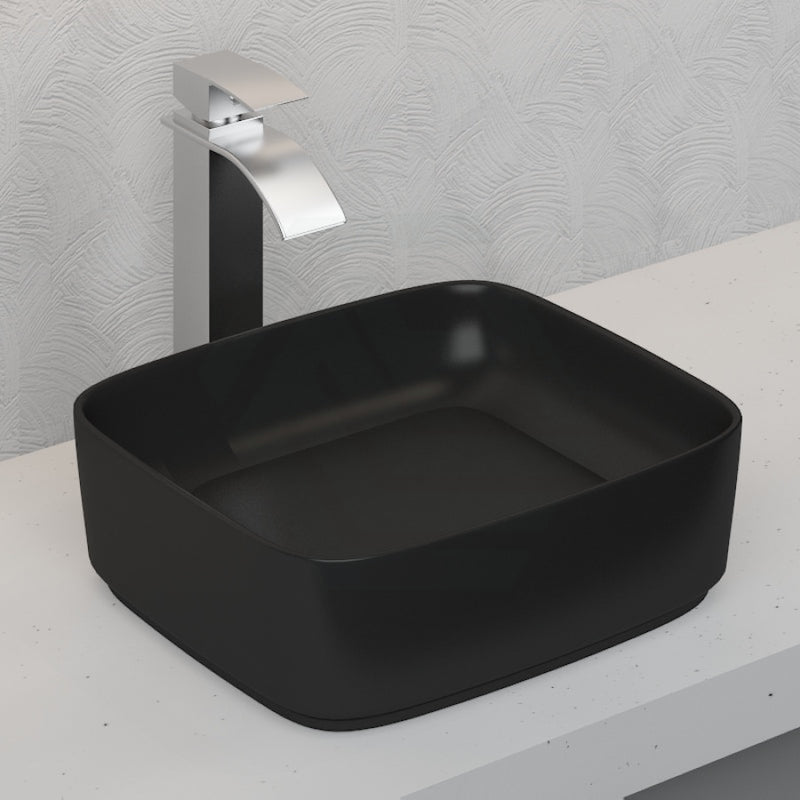 430X380X145Mm Rectangle Above Counter Ceramic Wash Basin Matt Black With Decoration Board Basins