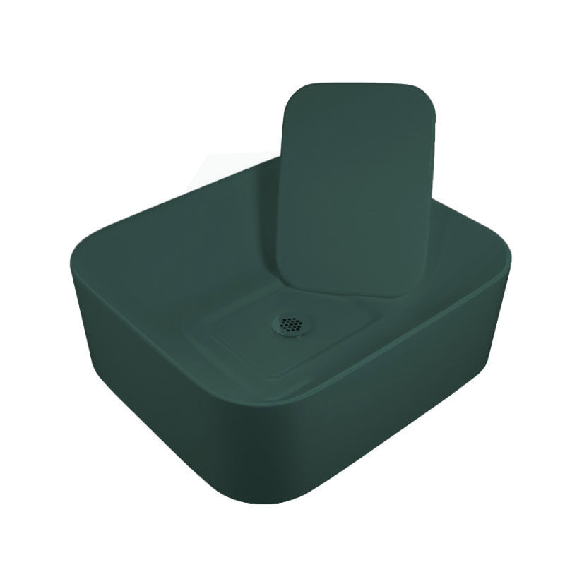 430x380x145mm Rectangle Above Counter Ceramic Wash Basin Matt Green with Decoration Board