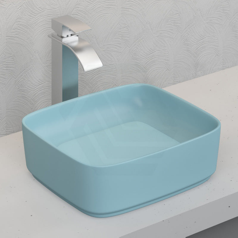 Ceramic Above Counter Basin Matt Light Blue With Decoration Board