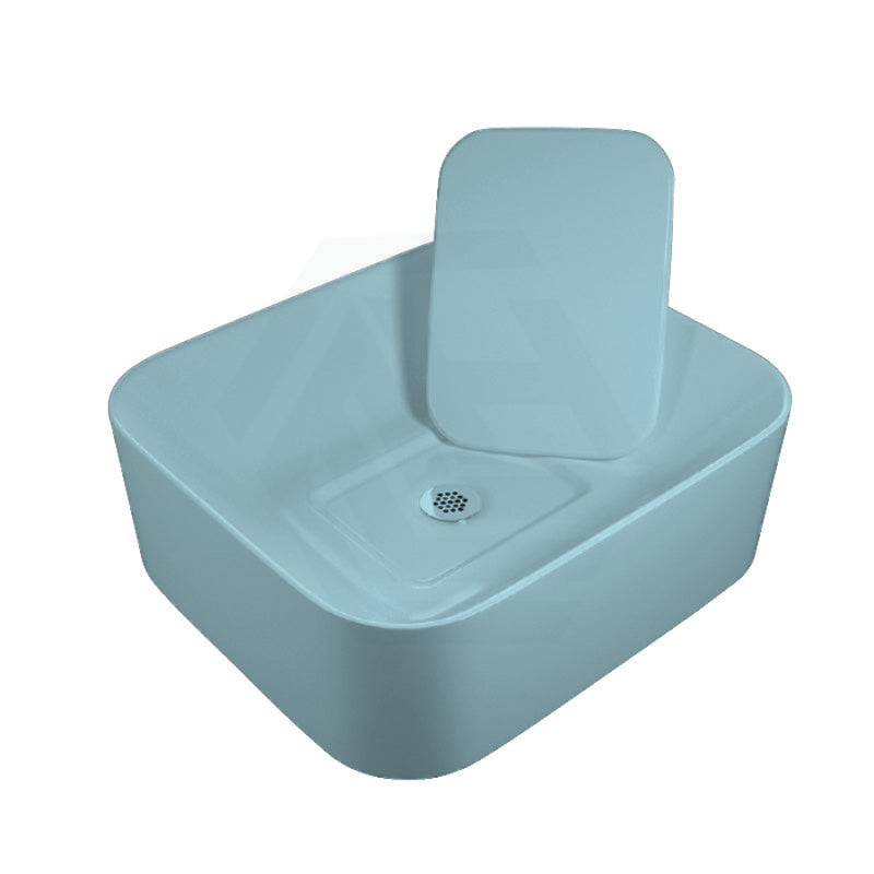 430x380x145mm Rectangle Above Counter Ceramic Wash Basin Matt Light Blue with Decoration Board