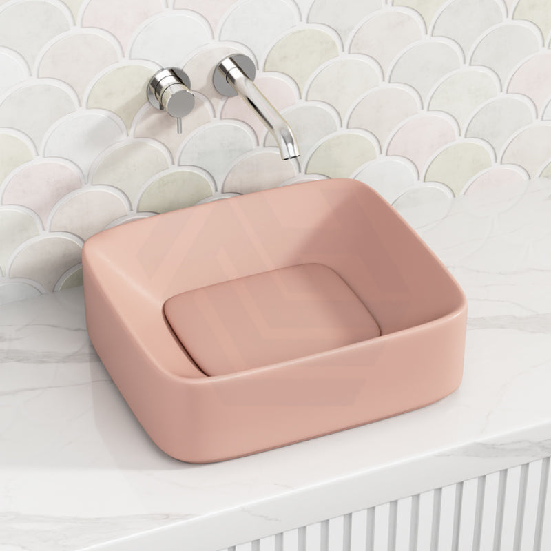 430X380X145Mm Rectangle Above Counter Ceramic Wash Basin Matt Pink With Decoration Board Other