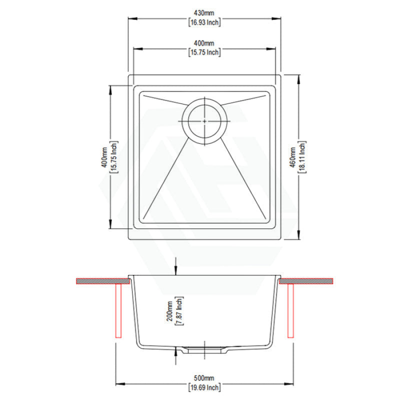 430X460X200Mm Carysil Black Single Bowl Granite Kitchen/laundry Sink Top/under Mount Kitchen