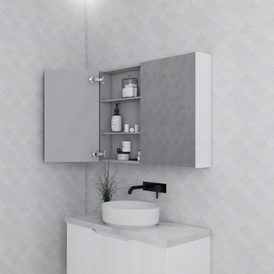 450/600/750/900/1200/1500Mm Geneva Matt White Wall Hung Mdf Fluted Pencil Edge Shaving Cabinet For