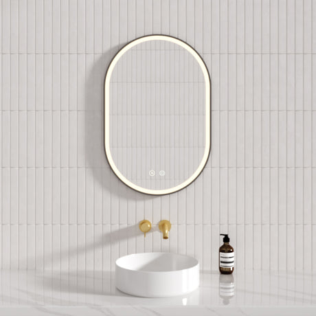 450/600/900/1200Mm Oval Black Framed Led Mirror Touch Sensor Horizontal/Vertical Installation