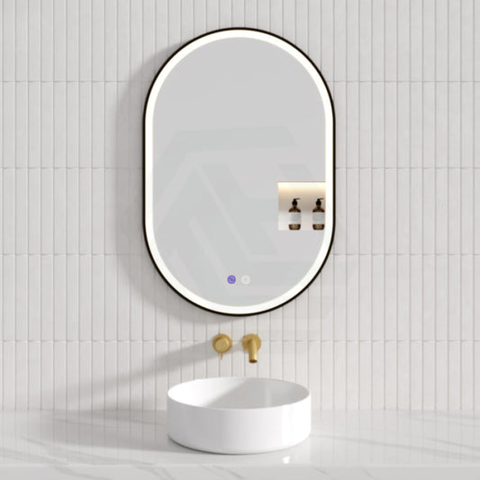 450/600/900/1200Mm Oval Black Framed Led Mirror Touch Sensor Horizontal/Vertical Installation